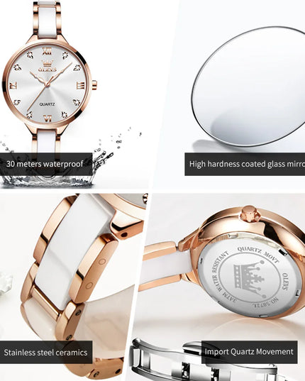 OLEVS 5872 Woman Watches Imported Japan Quartz Movement Waterproof Watch for Women Elegant Ceramic Strap Ladies Wristwatch Gifts