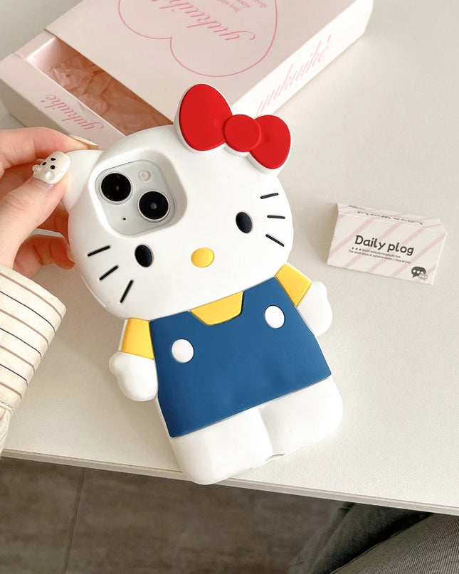 Cute Cartoon Sanrio Hello Kitty Phone Case For iPhone 16 15 14 13 12 11 Pro Max Shockproof 3D Stereoscopic Soft Silicone Cover