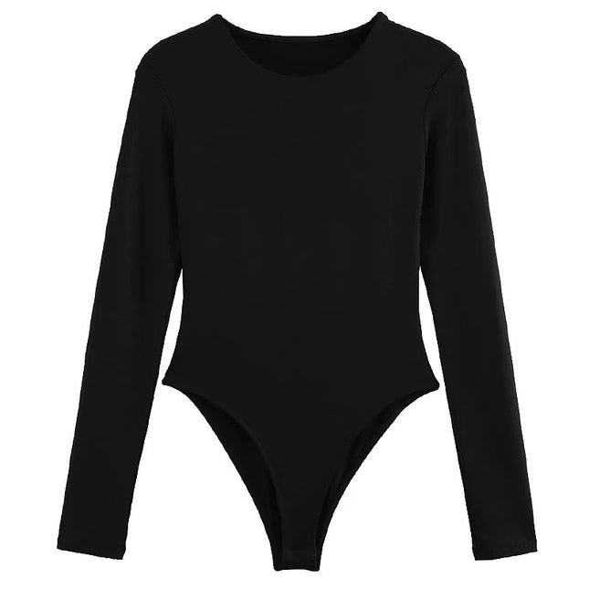 HXAO 2025 Bodysuit Women Body Sexy Women Black Brown Dark Brown Slimming Bodysuit Thong Long Sleeve Top Rave Basic Bodysuit 066