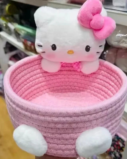 Japanese Kawaii Hello Kitty Storage Basket Cute Harajuku Charm Cosmetics Toys Storage Box Bedroom Decoration Birthday Gift Pink