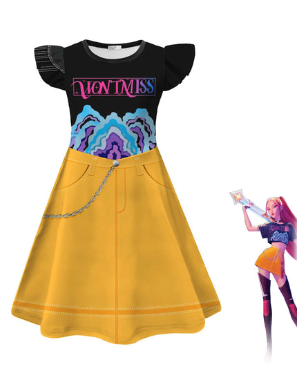 Kids KPop Demon Hunters Dress Clothes Cosplay Costume Girls Cartoon Rumi Dresses Children Casual Girl Dress Halloween Xmas Party
