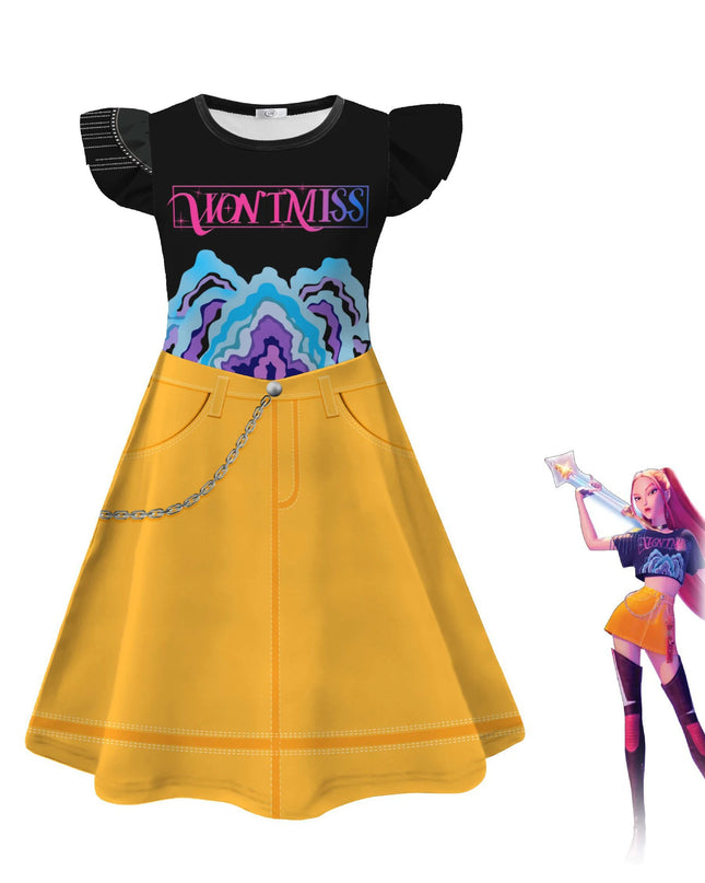 Kids KPop Demon Hunters Dress Clothes Cosplay Costume Girls Cartoon Rumi Dresses Children Casual Girl Dress Halloween Xmas Party