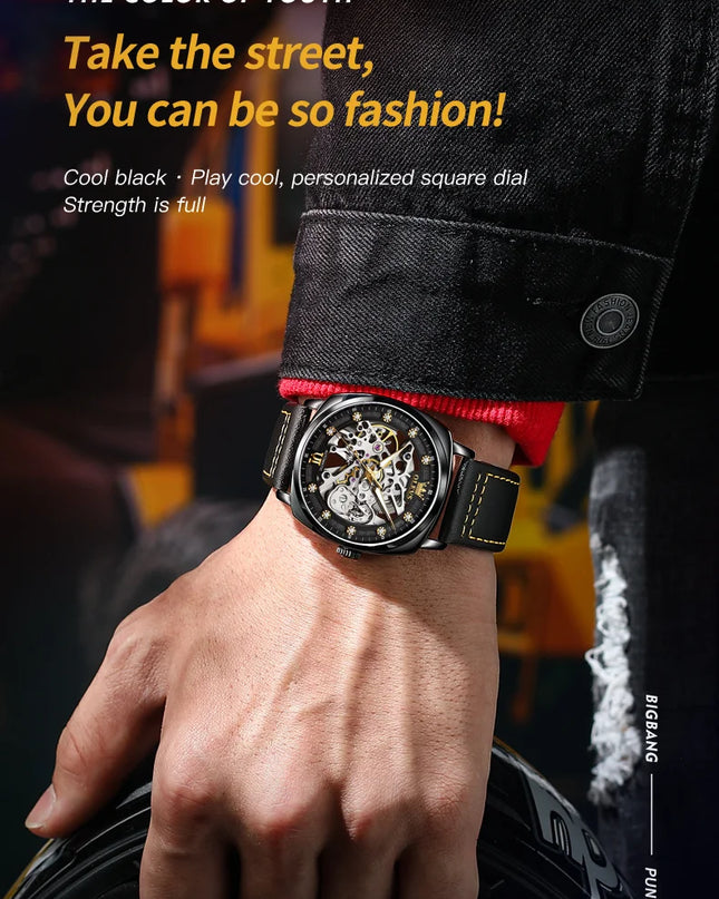OLEVS 6651 Top Brand Men Watches Fashion Dress Automatic Mechanical Wristwatch Wateproof Luminous Hollow Flywheel Watch for man