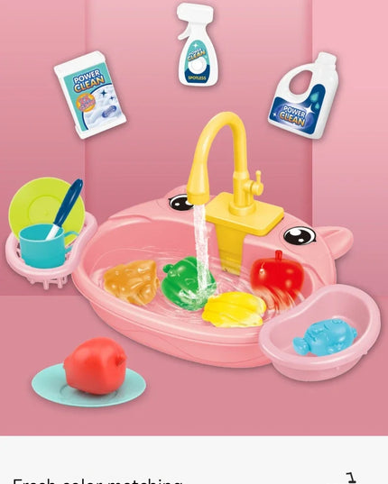 Toy Kitchen Set for Toddlers with Electric Circulating Water, Dishwasher Sink, Imaginative Pretend Play for Kids Boys Girls Ages