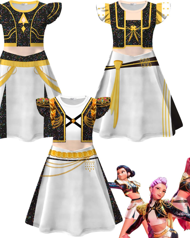 Kids K-Pop Demon Hunters Zoey Rumi Mira Costume Fancy Dress Cosplay Huntrix Idol Movie Cosplay for Girls Kids Halloween Carnival