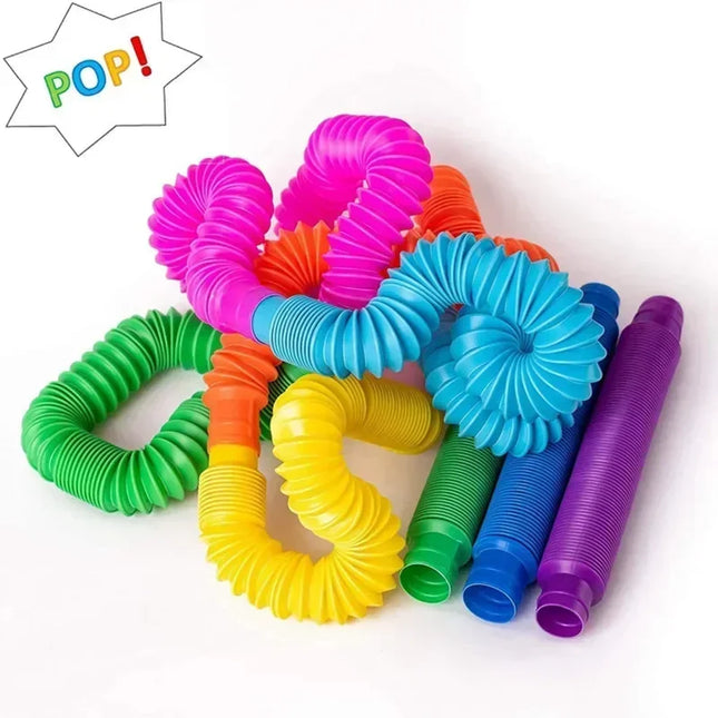 6 12 18 24 30 Pcs Pop Tubes Sensory Toys Fidget Stress Relief Decompression Finger Squeeze Toy Telescopic Tube for Kids Teenager