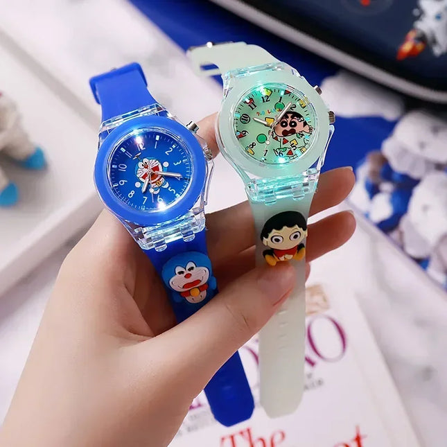 Disney Fashion Minnie Children's Watch Mickey Mouse Children's Flash Light Cartoon Figure Doll Boys Girls Birthday Gifts