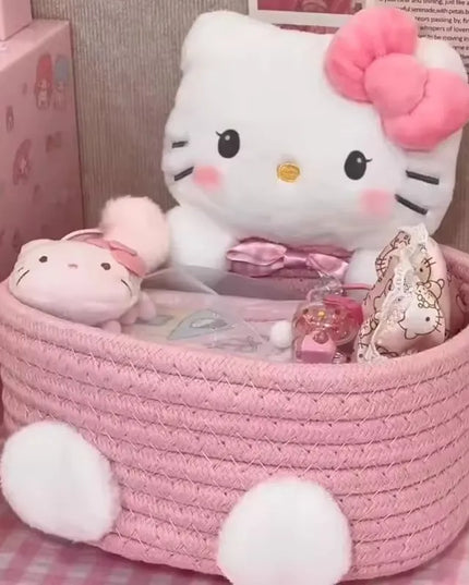 Japanese Kawaii Hello Kitty Storage Basket Cute Harajuku Charm Cosmetics Toys Storage Box Bedroom Decoration Birthday Gift Pink