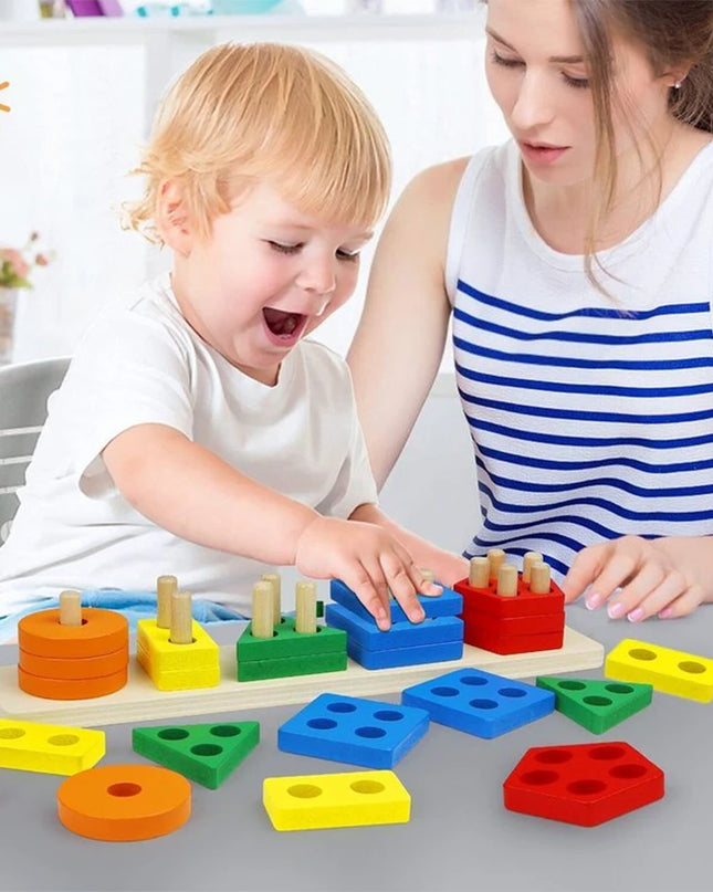 Montessori Wood Toys for Kids Wooden Sorting Stacking Toys for Baby Toddlers Educational Shape Color Sorter Preschool Kids Gifts