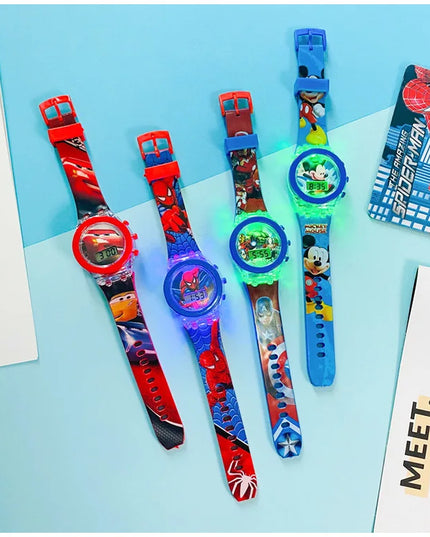 Flash Light Frozen Mickey Kids Watches For Girls Cartoon Spiderman Children Watch Boys School Student Digitel Clock Gifts