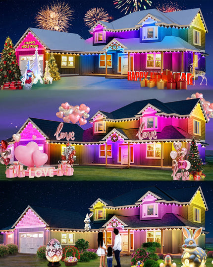 LED Permanent Outdoor Lights IP65 Waterproof RGBIC Eave Lights With Remote for Christmas New Year Roof DIY Holiday String Light