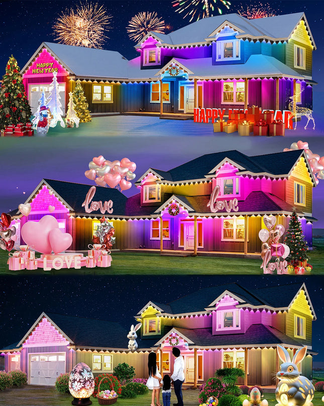 LED Permanent Outdoor Lights IP65 Waterproof RGBIC Eave Lights With Remote for Christmas New Year Roof DIY Holiday String Light
