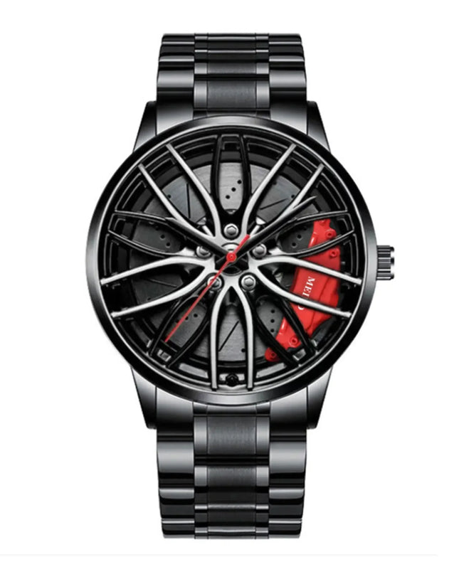Car Watches For Men,Waterproof Stainless Steel Quartz Wrist Watch Sports Men’s Watches With Car Wheel Rim Hub Design