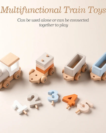 Montessori Toys Wooden Train Birthday Toy Baby Educational Toys Wooden Trolley Baby Learning Toys Number Of Wood Baby Toys Gifts