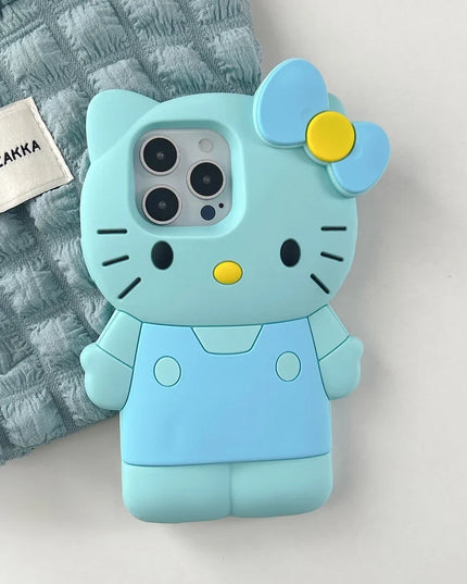 Cute Cartoon Sanrio Hello Kitty Phone Case For iPhone 16 15 14 13 12 11 Pro Max Shockproof 3D Stereoscopic Soft Silicone Cover
