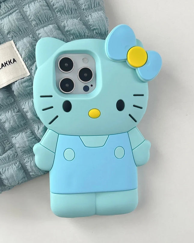 Cute Cartoon Sanrio Hello Kitty Phone Case For iPhone 16 15 14 13 12 11 Pro Max Shockproof 3D Stereoscopic Soft Silicone Cover