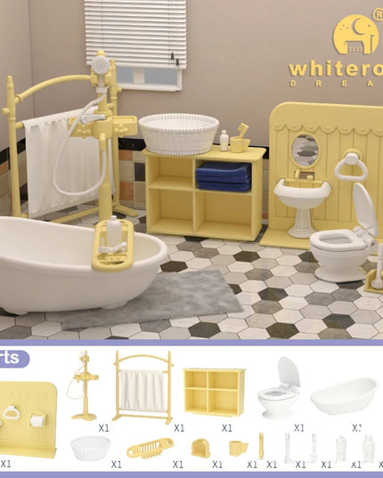 Small Dolls Mini Toys For Girls Gift Present House Accessories DIY Doll Furniture Set Bathroom Kitchen Living Room Bakery