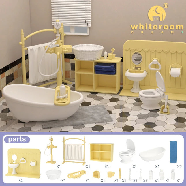 Small Dolls Mini Toys For Girls Gift Present House Accessories DIY Doll Furniture Set Bathroom Kitchen Living Room Bakery