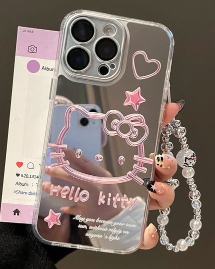 Cute Cartoon Sanrio Y2K Hello Kitty Silver Plating Phone Case For iPhone 16 15 14 13 12 11 Pro Max Cases Mirror Surface  Cover