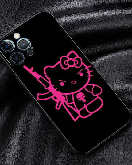 Phone Case For iPhone 11 12 13 14 Pro Max Mini XS XR X 8 7 6S 6 15 se Plus Black Silicone Cover Fundas Cute Cool Hello Kitty Cat