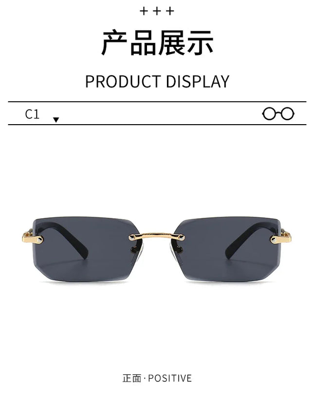 Rimless Sunglasses Rectangle Fashion Popular Women Men Shades Small Square Sun Glasses For Female Male Summer Traveling Oculos