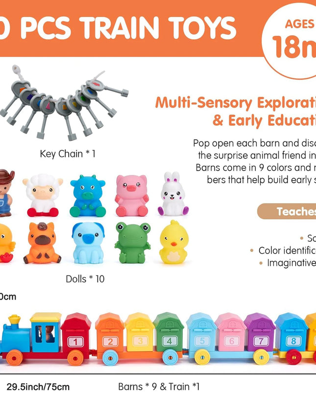 Toddler Learning Toys Montessori Train Set with Farm Animals Counting Sorting Toys Fine Motor Finger Puppets Games For Gifts