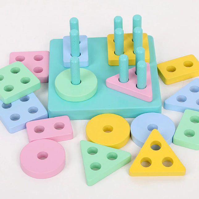 Montessori Wooden Educational Toys for Children 1 2Y Baby Shape Color Sorter Block Puzzles Toddler Large Geometric Stacking Toys