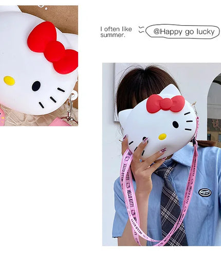 Hello Kitty Silicone Crossbody Bags Women Girls Kawaii 11cm/19cm Messenger Bag 3d Shoulder Small Purse Phone Bag Girlfriend Gift