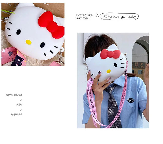 Hello Kitty Silicone Crossbody Bags Women Girls Kawaii 11cm/19cm Messenger Bag 3d Shoulder Small Purse Phone Bag Girlfriend Gift