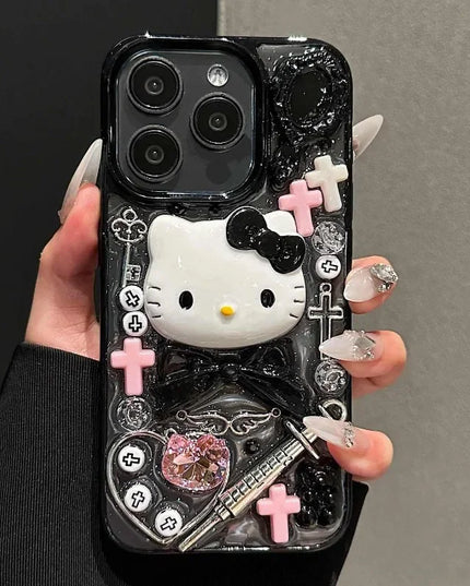Kawaii Hello Kitty Cartoon DIY Phone Case Suitable for IPhone 15 14 13 11 16ProMax Y2k Cool Girl Anti Drop Transparent Case 2025