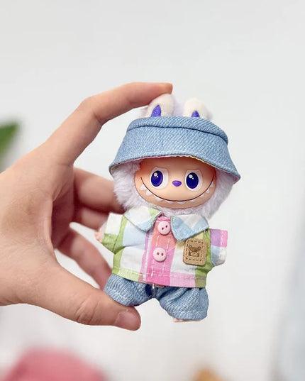 Handsome Labubu 4.0 Clothes Kawaii Bucket Hat Shirt Pants Set Mini Plush Doll Clothing Fashion Doll Accessories Gift