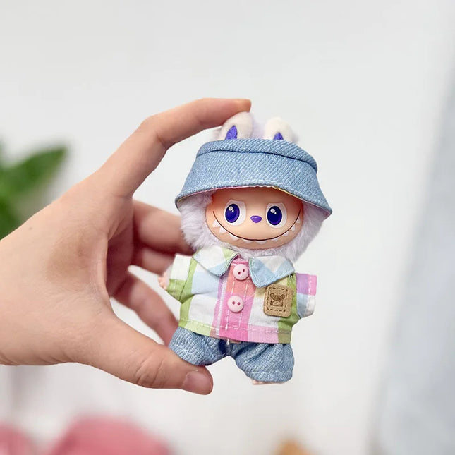 Handsome Labubu 4.0 Clothes Kawaii Bucket Hat Shirt Pants Set Mini Plush Doll Clothing Fashion Doll Accessories Gift