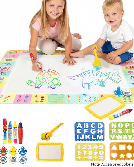No Mess Magic Water Drawing Mat Doodle Board Reusable Educational Toy with Pens & Stamps, Gift for Toddler Boys Girls