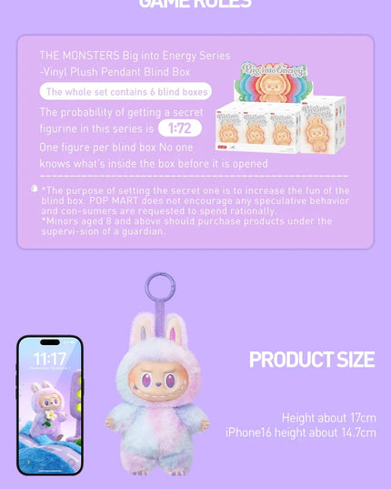 POP MART Cute Decoration The Monsters Plush Doll  Blind mystery Box Big into Energy Series V3.0 Toy For Collection Home Labubu