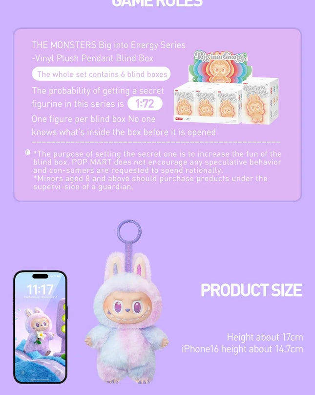 POP MART Cute Decoration The Monsters Plush Doll  Blind mystery Box Big into Energy Series V3.0 Toy For Collection Home Labubu
