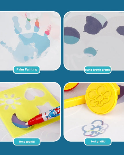 100*80CM Magic Water Doodle Mat for Kids - Reusable Waterproof Drawing Board with Magic Pens, Educational Art Toy for kids