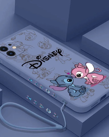 Disneys Super Cute Stitchs Couple Case For iPhone 16 15 14 13 12 11 Pro Max Mini X XR XSMAX 8 7 6S Plus Cover With Hand Strap