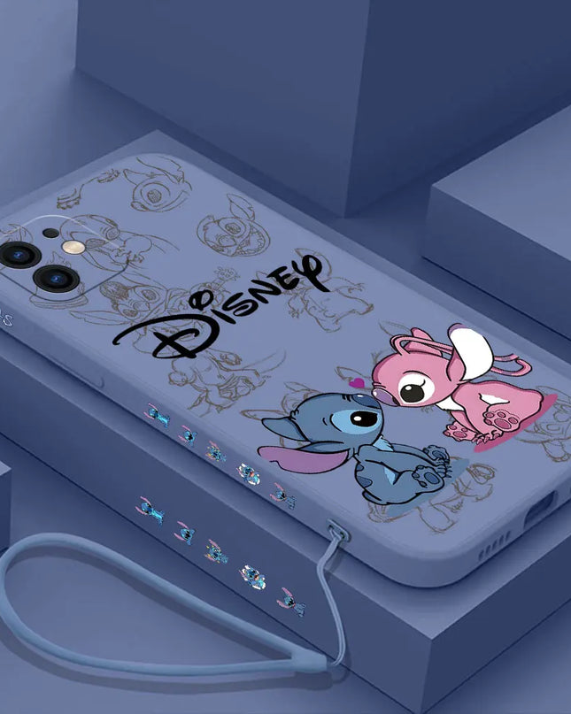 Disneys Super Cute Stitchs Couple Case For iPhone 16 15 14 13 12 11 Pro Max Mini X XR XSMAX 8 7 6S Plus Cover With Hand Strap