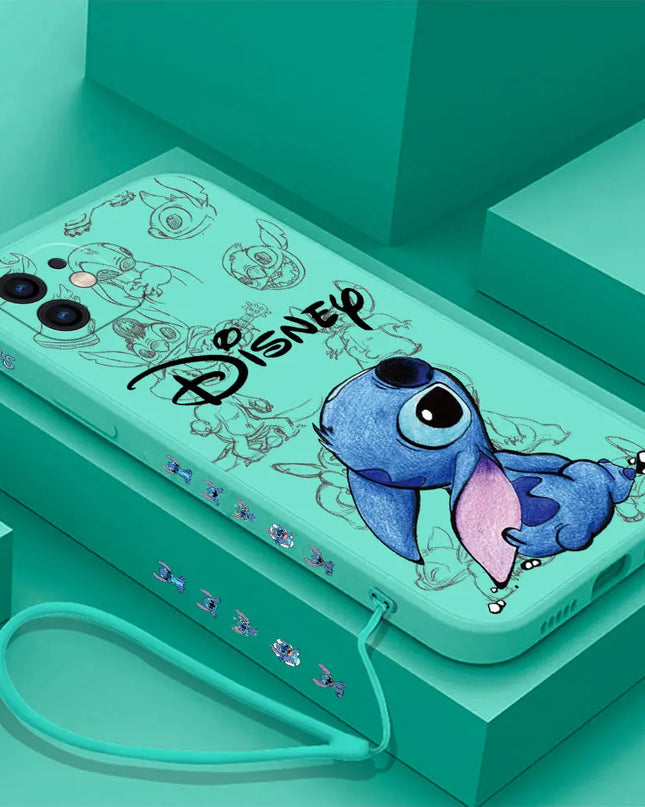 Disneys Super Cute Stitchs Couple Case For iPhone 16 15 14 13 12 11 Pro Max Mini X XR XSMAX 8 7 6S Plus Cover With Hand Strap