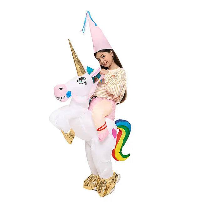 New Kids Colorful Unicorn Inflatable Costume Anime Suits  Mascot Halloween Party Cosplay Costumes for Man Woman Boys Girls