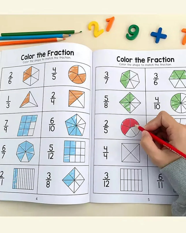 Montessori Fractions Workbook Arithmetic Learning Teaching Aids Grade 3-4 Primary School Math Cognitive Training Test Book
