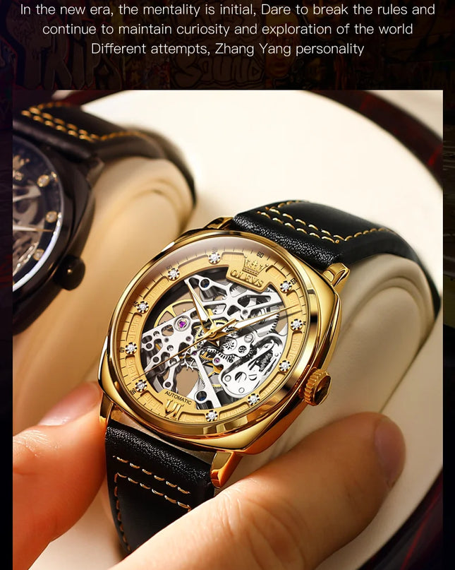 OLEVS 6651 Top Brand Men Watches Fashion Dress Automatic Mechanical Wristwatch Wateproof Luminous Hollow Flywheel Watch for man