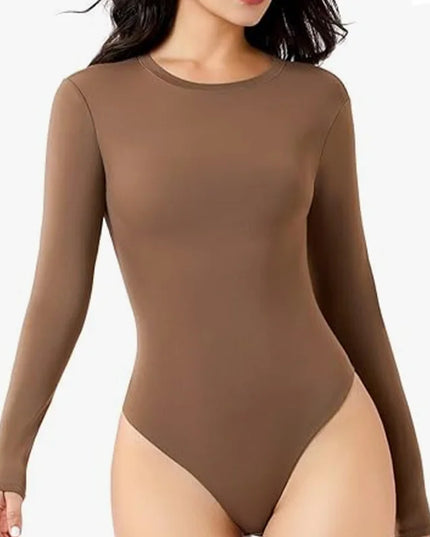 HXAO 2025 Bodysuit Women Body Sexy Women Black Brown Dark Brown Slimming Bodysuit Thong Long Sleeve Top Rave Basic Bodysuit 066