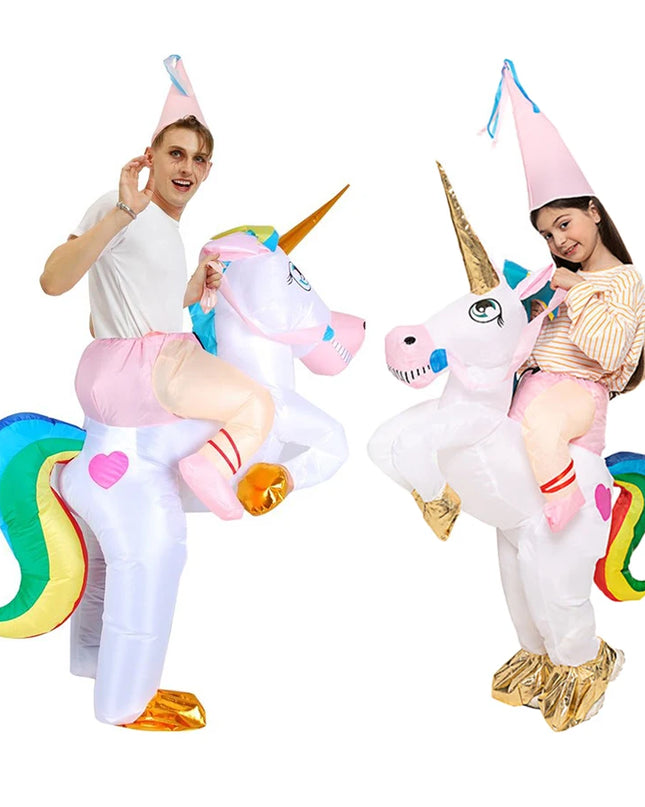 New Kids Colorful Unicorn Inflatable Costume Anime Suits  Mascot Halloween Party Cosplay Costumes for Man Woman Boys Girls