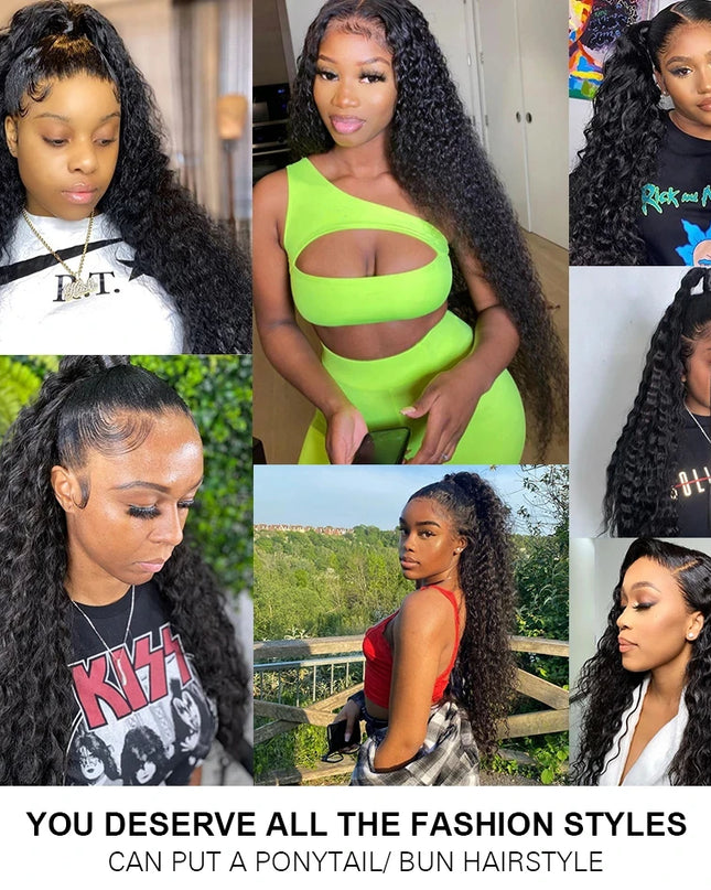 13x4 HD Lace Frontal Wig Deep Wave Frontal Wig 100% Brazilian Curly Human Hair Wigs 4x4 Transparent Lace Front Wig Pre Plucked