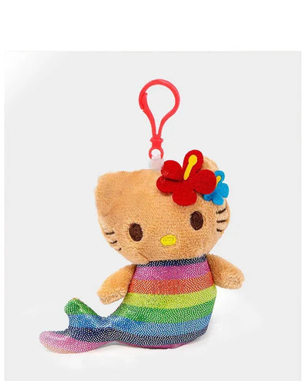 Hot Anime Hello Kitty Kuromi Dolls Filled Keychain Dark Skin Hawaiian Series Cartoon Accessory Toys Bag Pendant Charms