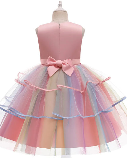 Girl Unicorn Cosplay Dress Children Party Birthday Princess Costume Sleeveless Trailing Wedding Christmas Outfit Girl Clothing