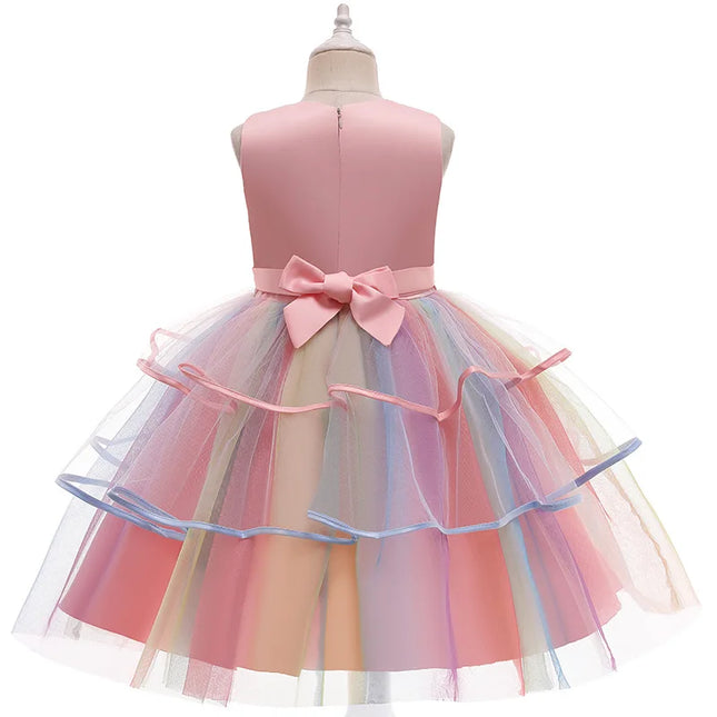 Girl Unicorn Cosplay Dress Children Party Birthday Princess Costume Sleeveless Trailing Wedding Christmas Outfit Girl Clothing