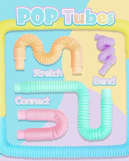 6 12 18 24 30 Pcs Pop Tubes Sensory Toys Fidget Stress Relief Decompression Finger Squeeze Toy Telescopic Tube for Kids Teenager