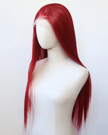 Red Wig 13x4 Synthetic Lace Front Wig Long Straight Dark Red Lace Front Synthetic Wig Pre Plucked Heat Resistant Fiber Hair